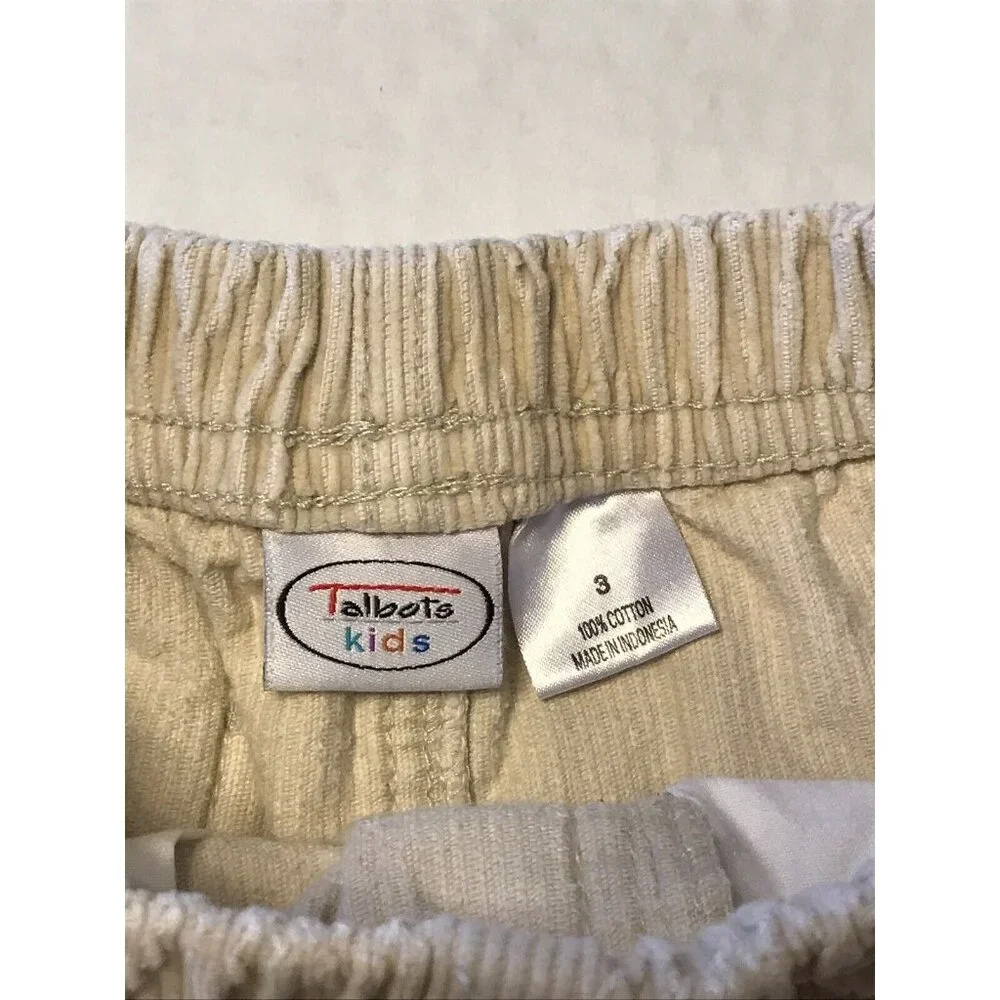 Talbots Kids Boy's Size 3 Pant Corduroy Elastic Waist Beige Good Preowned